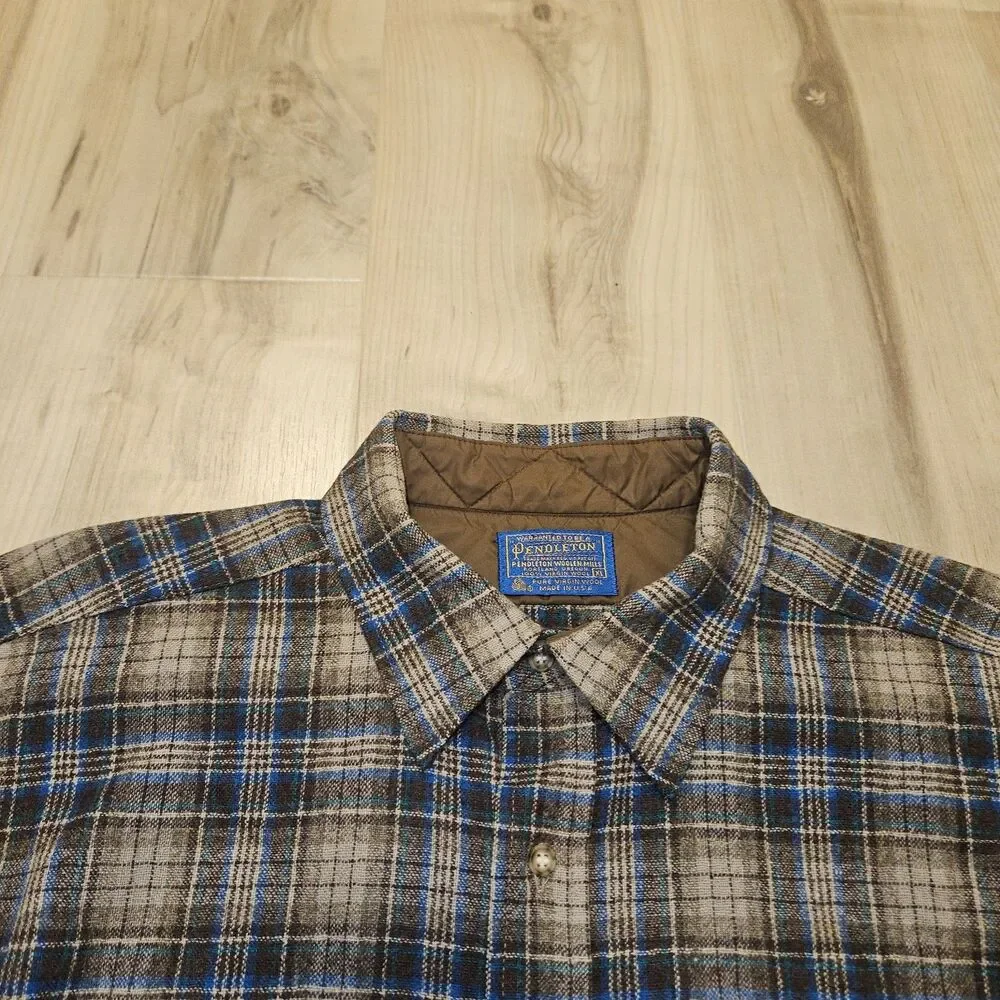 Vtg Pendleton Flannel Shirt Mens Size XL 100% Pure Virgin Wool Brown Plaid